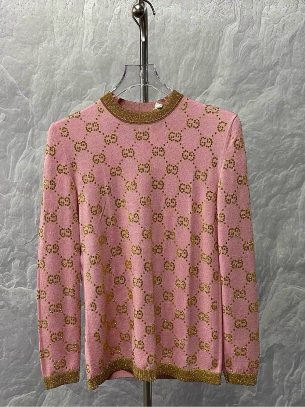 Gucci Pink Knit Top with Gold Stud Embellishments